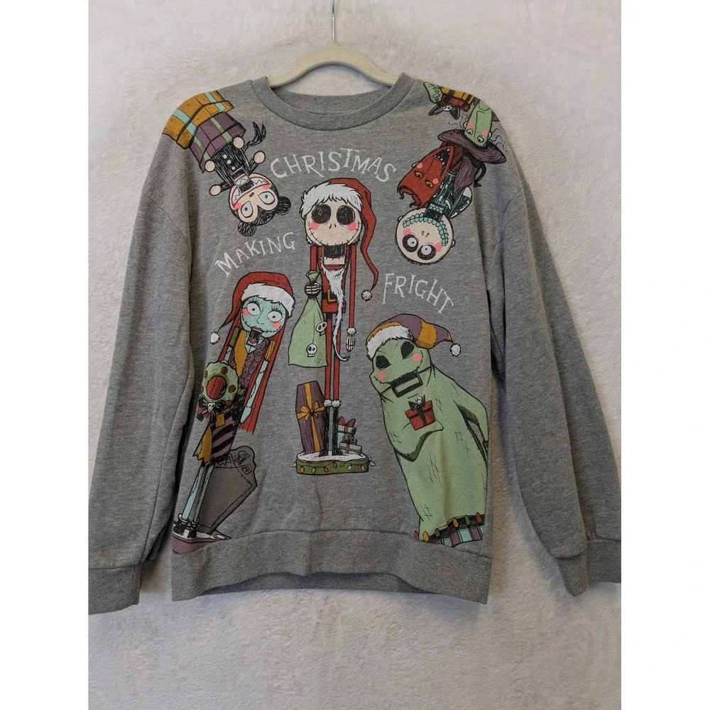 Disney Sweatshirt Kid's XL 14-16 Gray Nightmare Before Christmas Graphic Fright